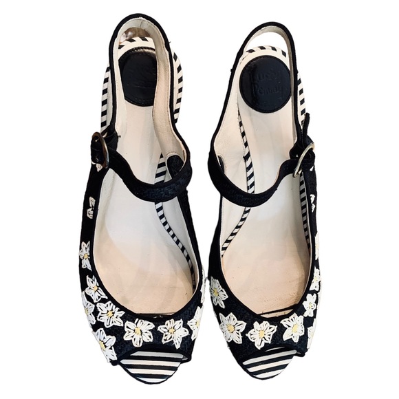 Anthropologie / Anthro Lucky Penny Daisy Espadrilles in Black & White w Bee sz 9 - Picture 2 of 15